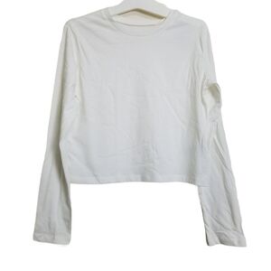 Wild Fable White Cropped Long Sleeve T-Shirt Small
